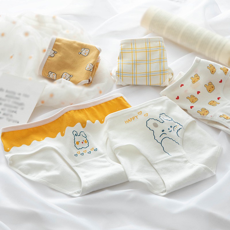 Quần lót cotton lưng vừa in họa tiết thỏ dễ thương phong cách Nhật Hàn dành cho nữ