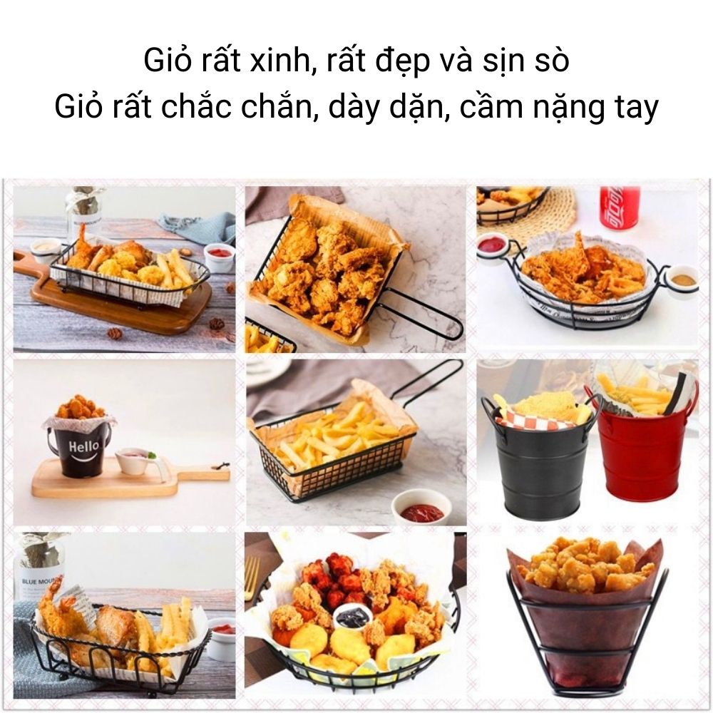 Giỏ đựng đồ chiên rán decor,  khay đựng đồ chiên rán Decor thép không gỉ