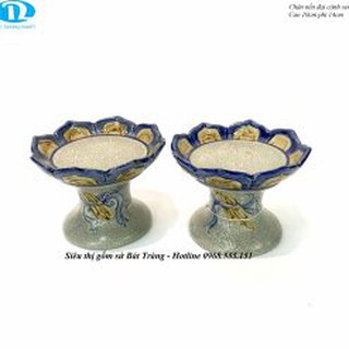 .Chân nến cánh sen đại và cánh sen số 2  – men rạn, hoạ tiết công đào