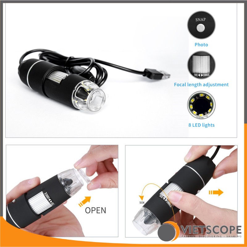 Kính hiển vi điện tử xem trên điện thoại, máy tính 3 in 1 phóng đại cao - Digital Microscopes