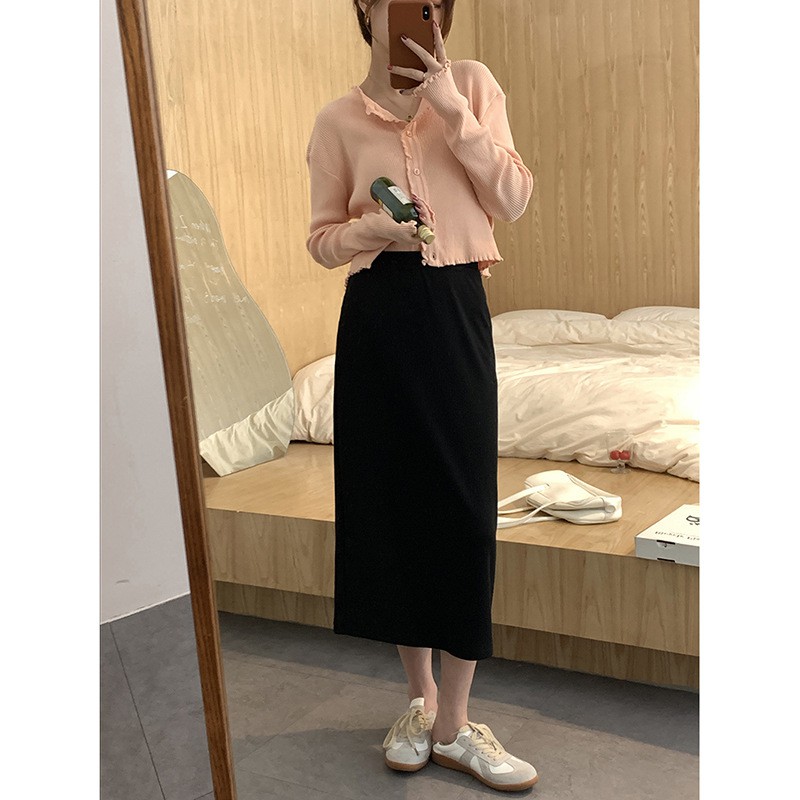 Chân váy Midi dài Xẻ sau Lưng cao Màu trơn Ulzzang Kiểu dáng Hàn Quốc Chân váy Midi dài Cạp cao Thời trang | BigBuy360 - bigbuy360.vn