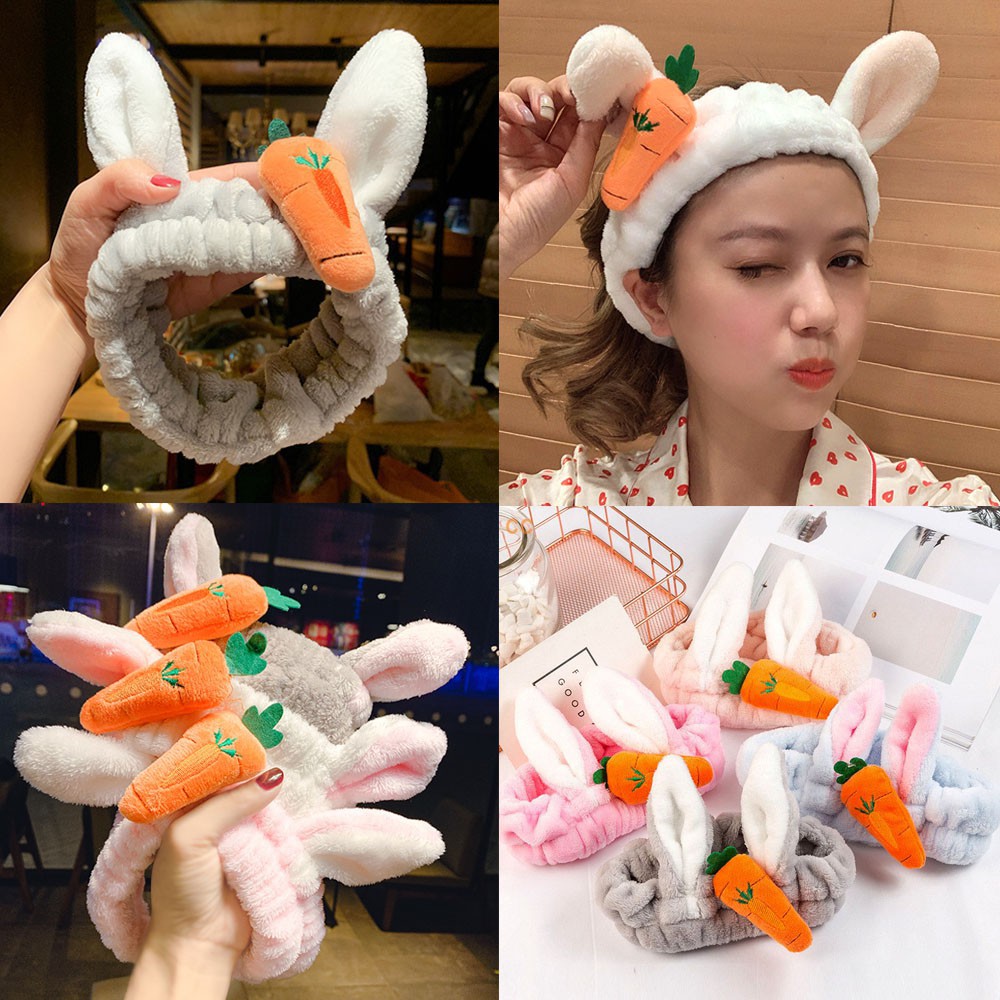 Băng đô tai thỏ + cà rốt 3D vải bông nhung xù