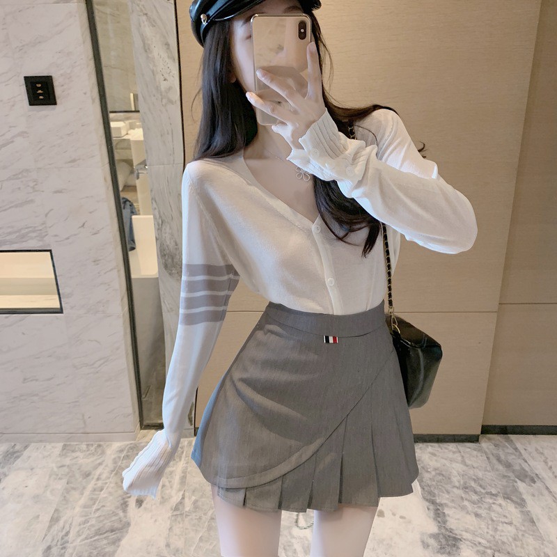 LEEVA - Set đồ áo sọc len phối chân váy xếp ly K016