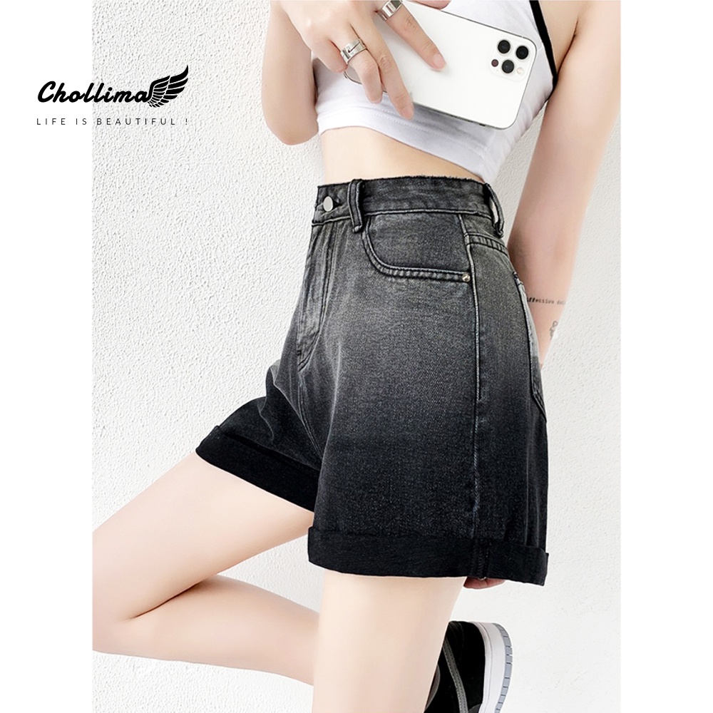 Quần short jeans nữ Chollima QS009 lật lai xịt trắng thời trang phong cách hàn quốc