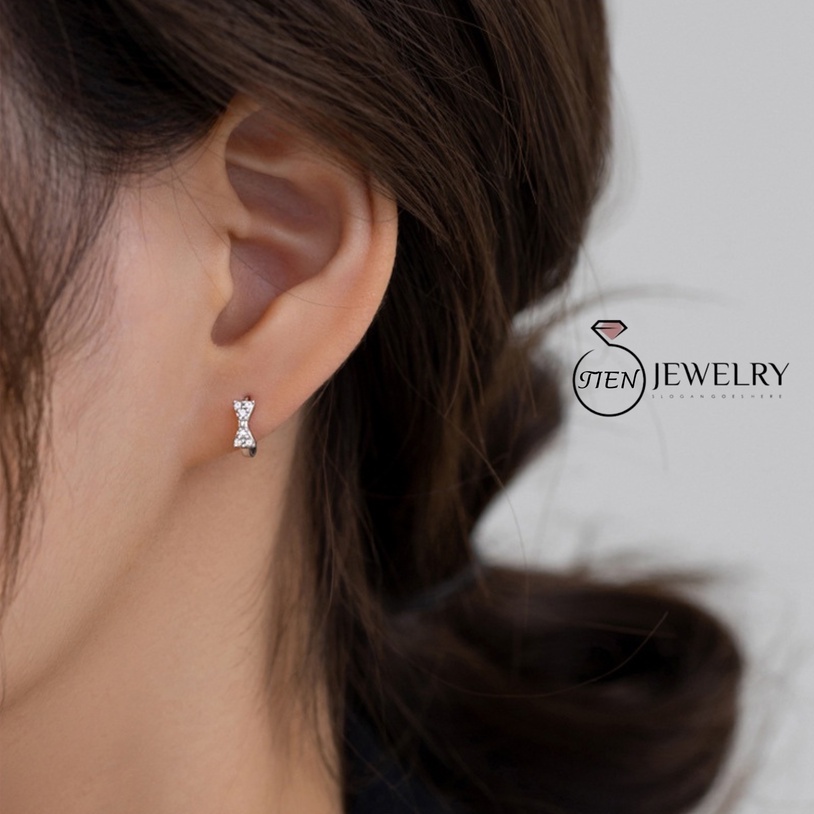 Khuyên tai bạc nữ 925 đính đá lấp lánh trẻ trung hình nơ, bông tai bạc dành cho phái nữ - Tien Jewelry
