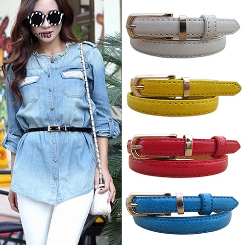Dây nịt giả da bản nhỏ màu trơn thời trang cho nữ