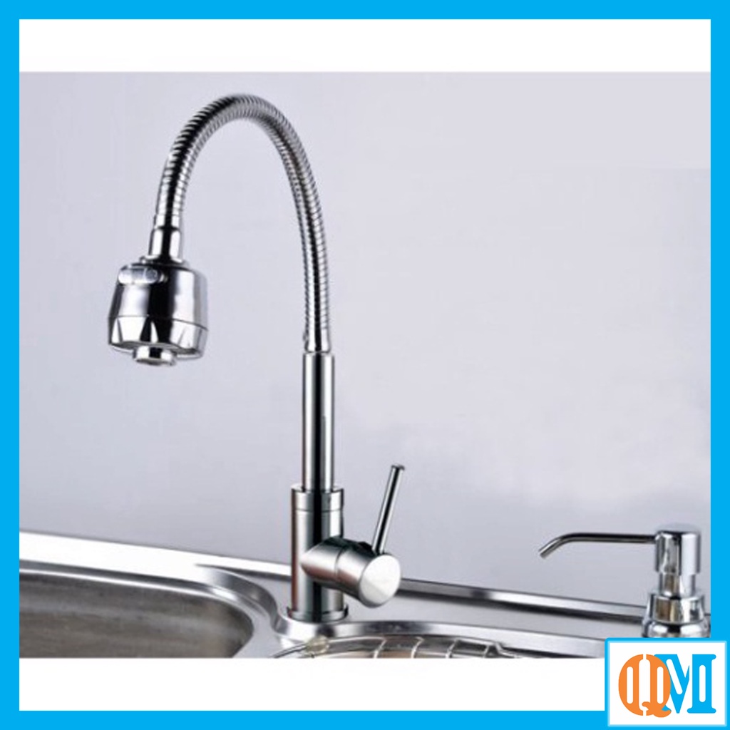 [ Hàng Mới Về ] Vòi rửa bát nóng lạnh inox màu bạc cao cấp loại cần mềm xoay 360 độ, 2 chế độ xả nước siêu bền chống
