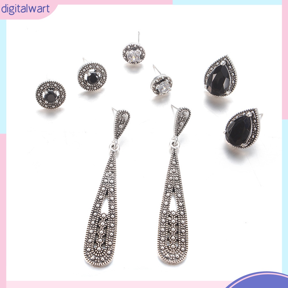 Set 4 đôi bông tai đính đá kiểu dáng cổ điển cho nữ