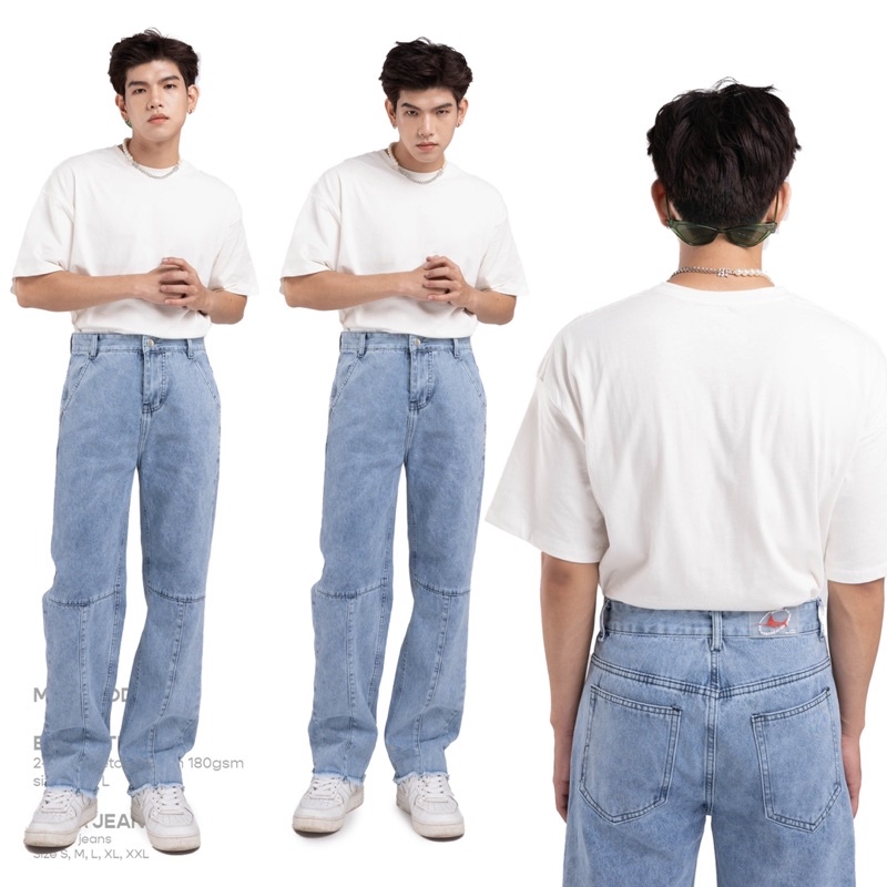 KIẾM LÀ MỐT ALITA - quần jeans nam dài ống rộng màu xanh ráp thân