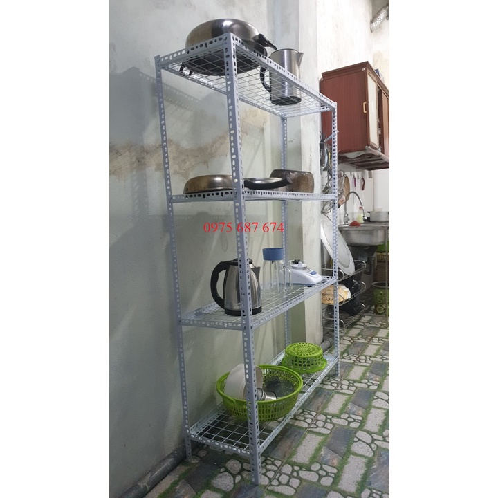 Kệ sắt v lỗ đa năng 2, 3, 4 tầng mặt lưới lắp ghép dùng để hàng, để vật dụng trong nhà bếp, để hoa cây cảnh, để hoa quả