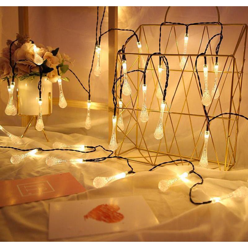 Dây đèn LED hình giọt nước pha lê trong suốt 10m 50 Bóng- dây led trang trí giọt nước siêu xinh