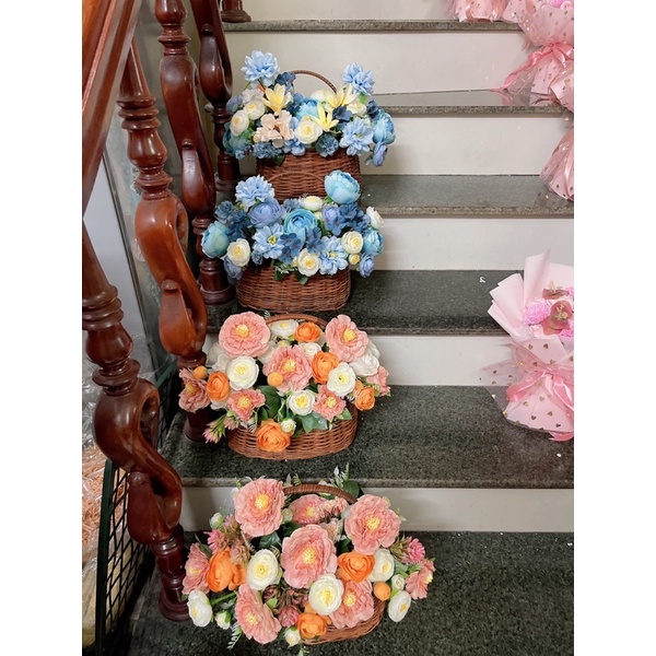 lẵng hoa lụa nhiều tone màu - ship hoả tốc