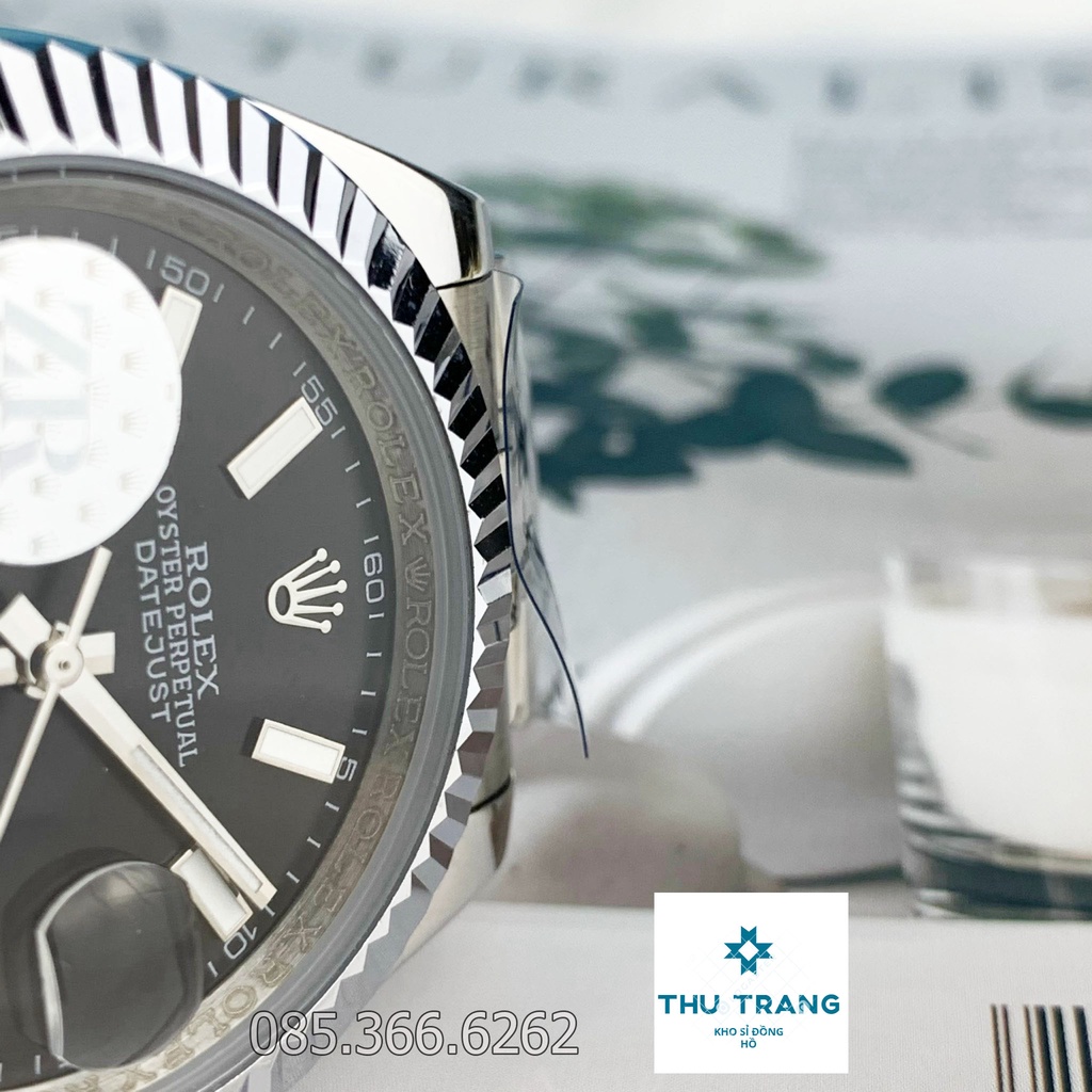 Đồng hồ nam Rolex cơ Automatic máy nhật mẫu đen dây thép trắng viền trơn size 39-40mm