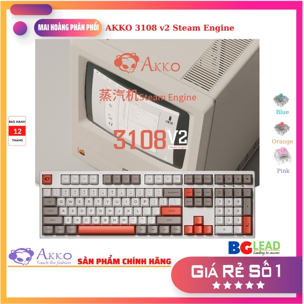[Chính hãng] Bàn phím cơ AKKO 3108|3087 v2 Steam Engine Keycap Việt Nam| Foam tiêu âm chống ồn (Blue|Orange|Pink V2)