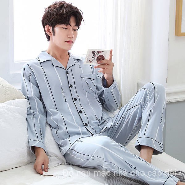 Set đồ ngủ tay dài chất liệu cotton thời trang xuân thu cho nam