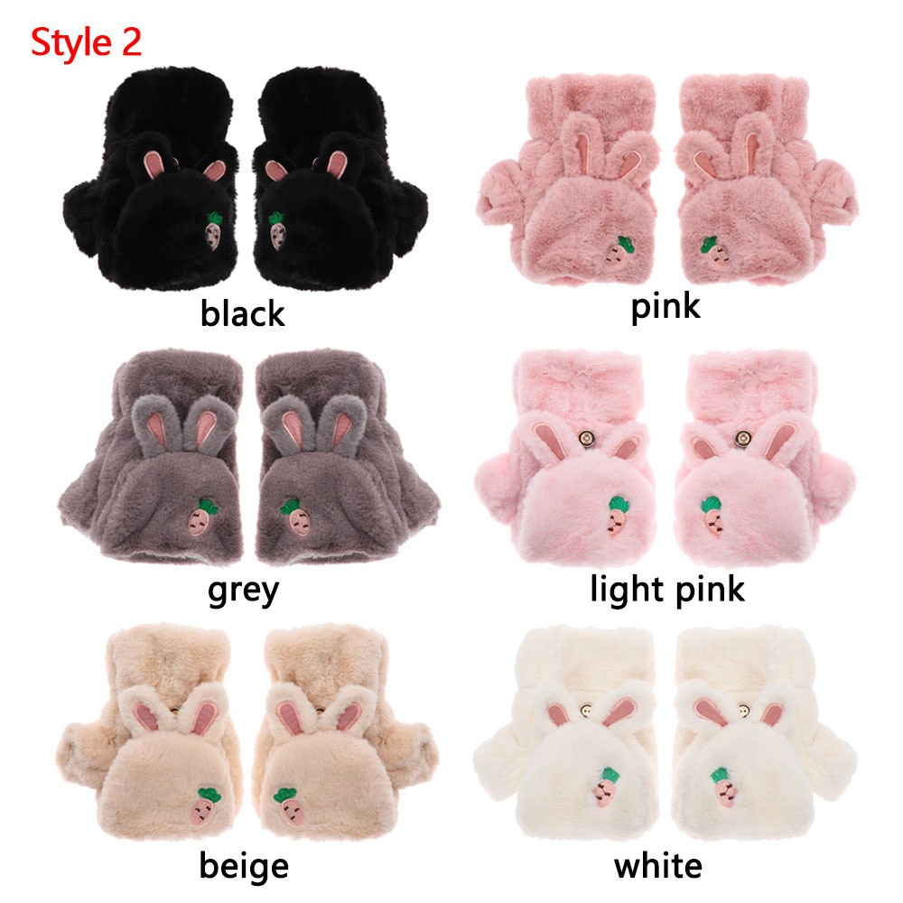 MELODG Women Girls Faux Rabbit Hair Gloves Cute Cat Half finger Warm Mittens Winter Fashion Touch screen Gloves Soft Plush Thick/Multicolor