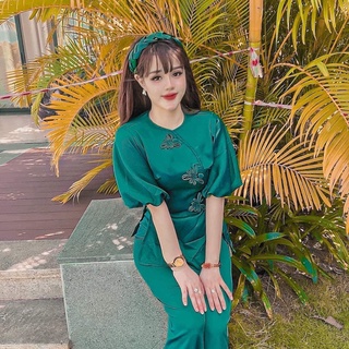 Đồ lam đi chùa vải lụa cát nhung mã D18