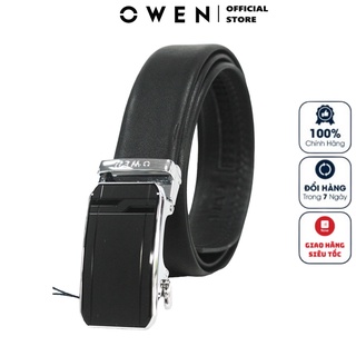 Thắt Lưng Nam Owen BELT220597 Dây Da Bò Cao Cấp Nịt Nam Da Thật Màu Đen Khóa Trượt Tự Động Mặt Đúc Nguyên Khối