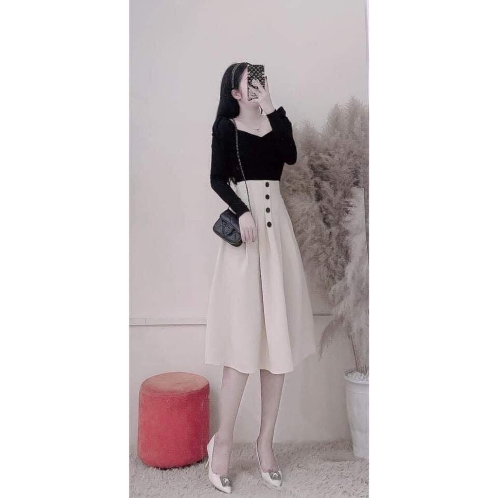 Set Áo tay bồng dài tay, chân váy xòe midi cho nữ bán rời set, phong cách hàn quốc