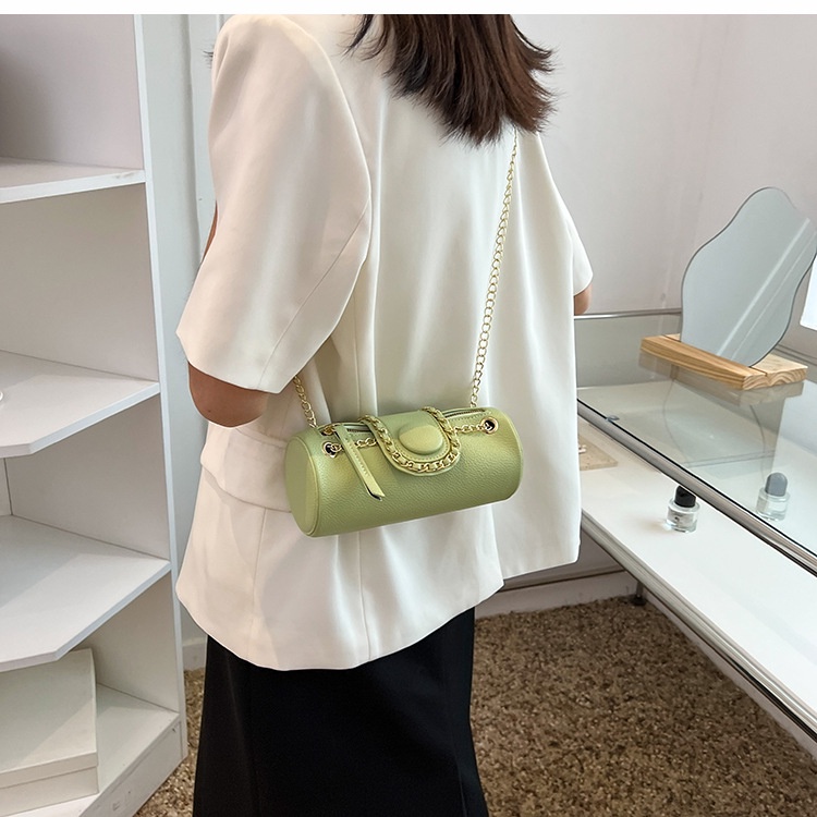 Túi Đeo Vai Hình Trụ Phối Dây Xích Thời Trang Dễ Phối Đồ Cho Nữ