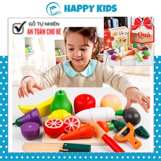 Đồ Chơi Nấu Ăn Bộ Cắt Hoa Quả, Rau Củ Học Làm Bếp Bằng Gỗ Với Nam Châm Từ Tính Cho Bé HAPPY KIDS247