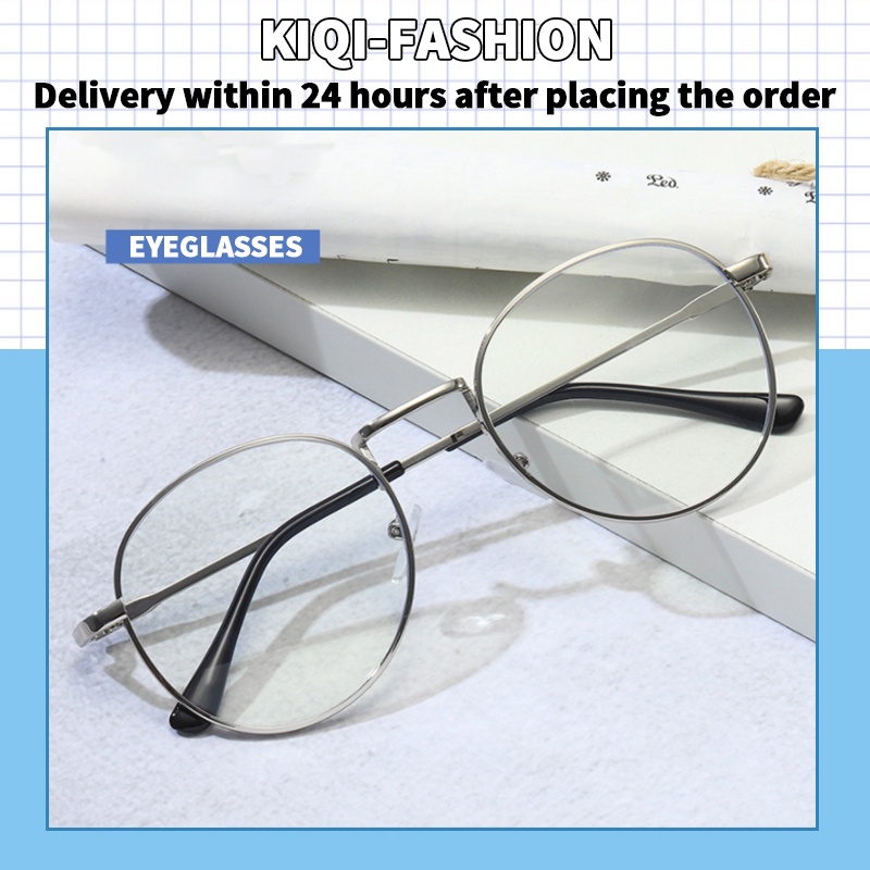 (KIQI-FASHION) COD Kính Cận 0°~-400° Mắt Kính Gọng Tròn Bằng Kim Loại Chống Bức Xạ Thời Trang Cho Nam Và Nữ