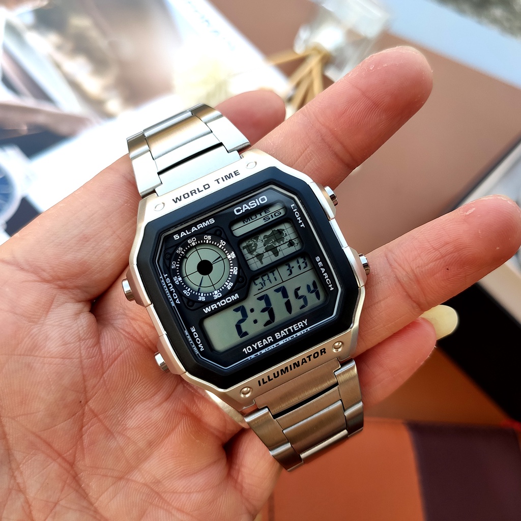 Đồng hồ nam Casio AE-1200WHD-1AVDF chống nước 100m dây đeo thép bảo hành 1 năm chính