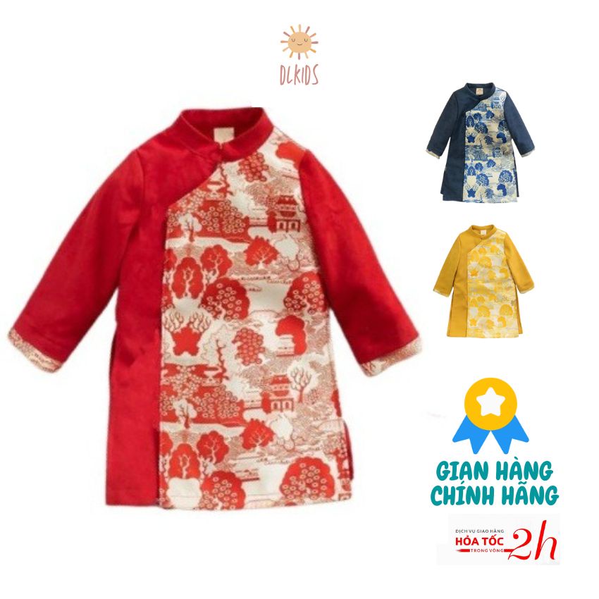Áo Dài Cách Tân Gấm Cho Bé Trai Cao Cấp Hàng Đẹp Size Đại
