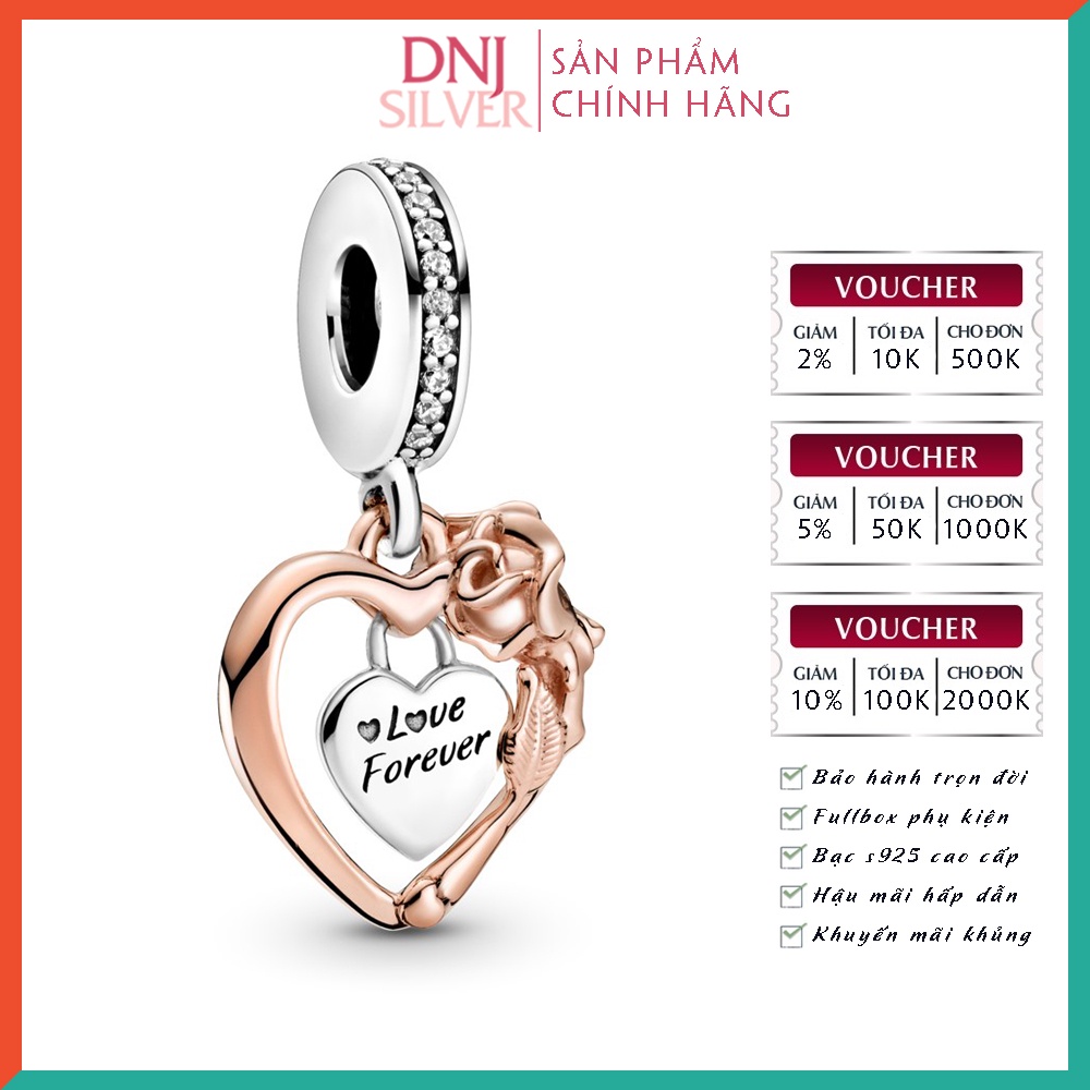 [Hàng cao cấp] Charm bạc 925 cao cấp - Mẫu Heart &amp; Rose Flower thích hợp để mix vòng tay - DN065