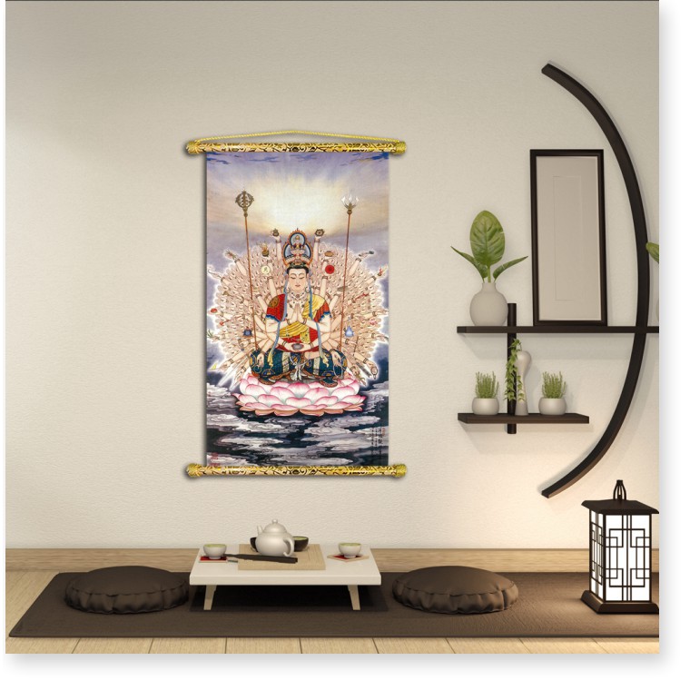 Tranh Liễn Phật Giáo - Thiên thủ thiên nhãn Quan Âm – Vải canvas cao cấp nẹp sáo gỗ tự nhiên nhiều size, nhiều mẫu