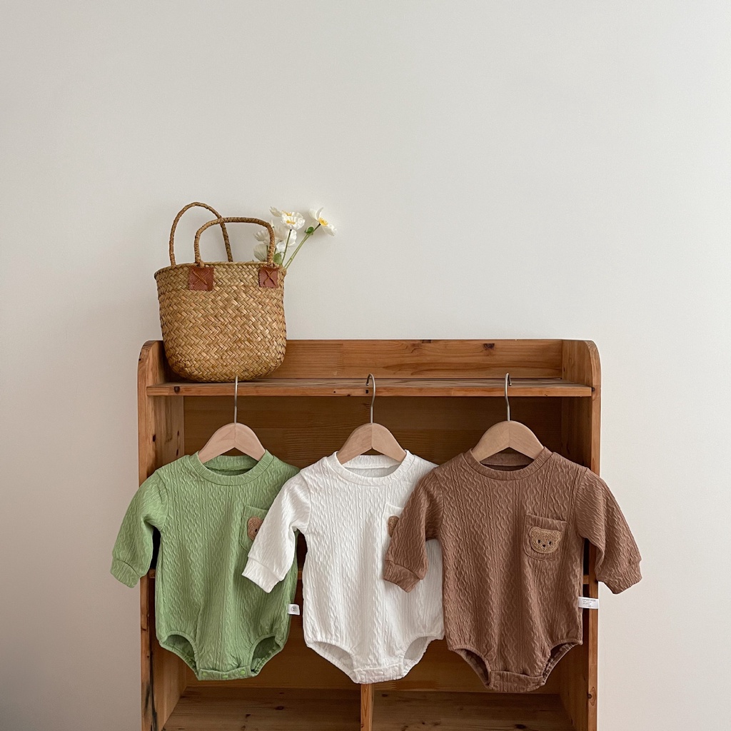 Bộ Áo Liền Quần Tay Dài Bằng Vải Cotton In Hình Gấu Dễ Thương Dành Cho Bé Trai Gái 0-24 Tháng Tuổi