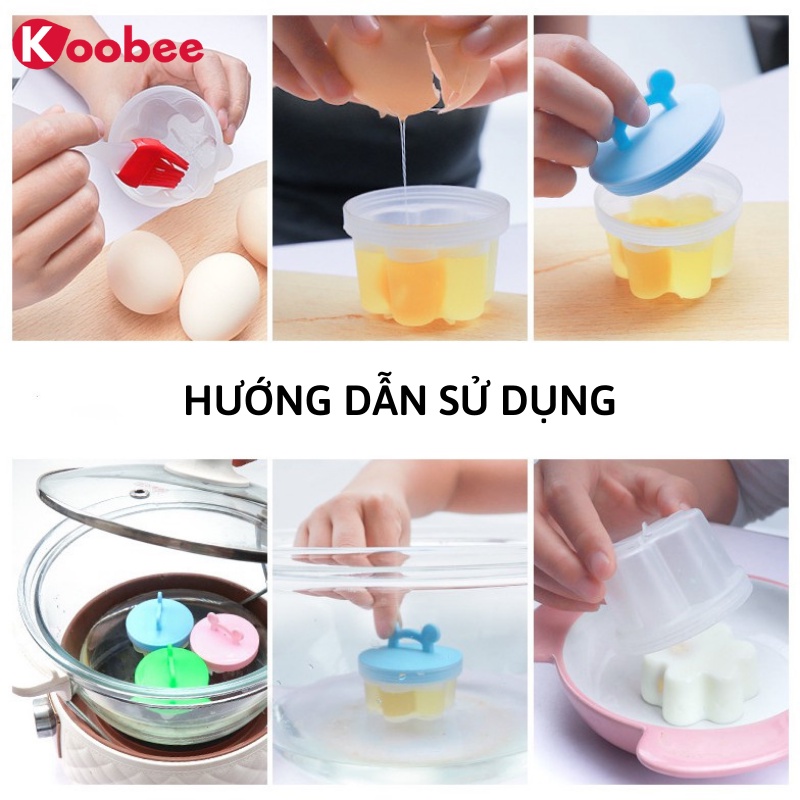 Bộ 4 khuôn hấp trứng, làm bánh flan, làm đậu hũ, pudding cho bé (tặng chổi phết silicon) KOOBEE (AD03)