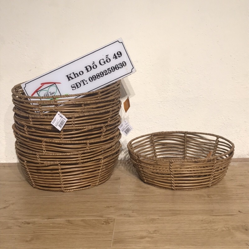 Khay mây, rổ mây poly rattan đựng đồ, trái cây, rau củ nhà bếp, bàn ăn KT: D30xH10cm