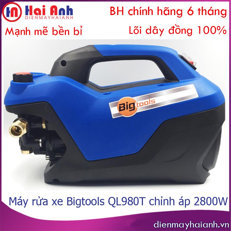 Máy phun nước áp lực cao mini, xịt rửa xe máy, ô tô gia đình BigTools QL980, công suất 2800W, chỉnh áp