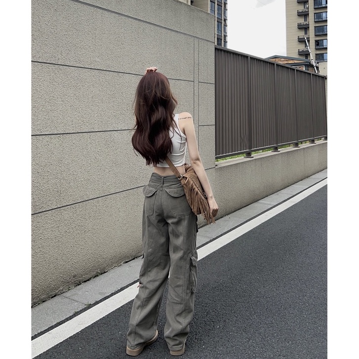 Quần ống rộng Lưng Cao Phong Cách retro Mỹ Cho Nữ