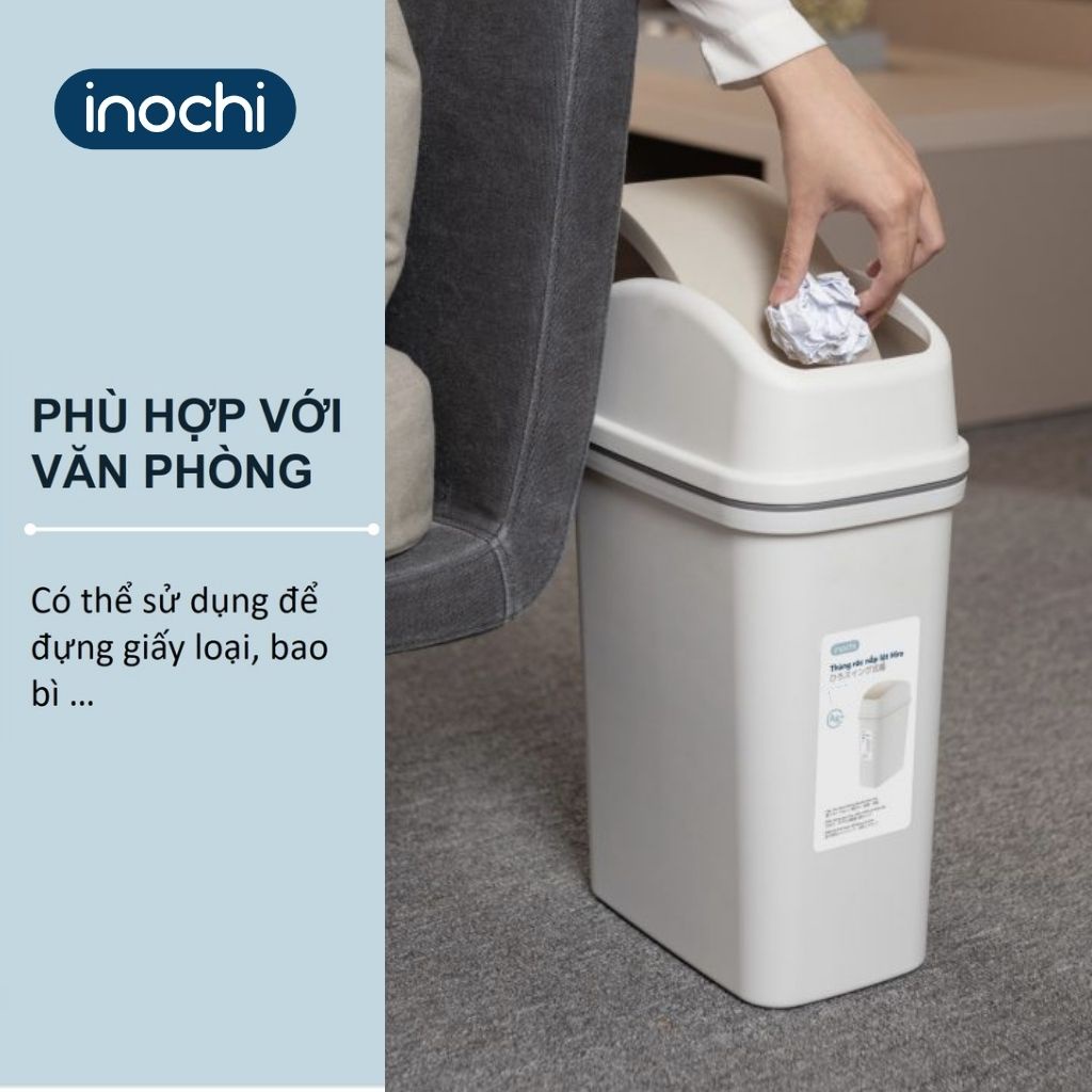 Thùng Rác Nhựa Nắp Lật INOCHI 5 Lít Nắp Linh Hoạt, Làm Sọt Rác Cho Văn Phòng, Trong Nhà, Ngoài Trời Nhỏ Gọn