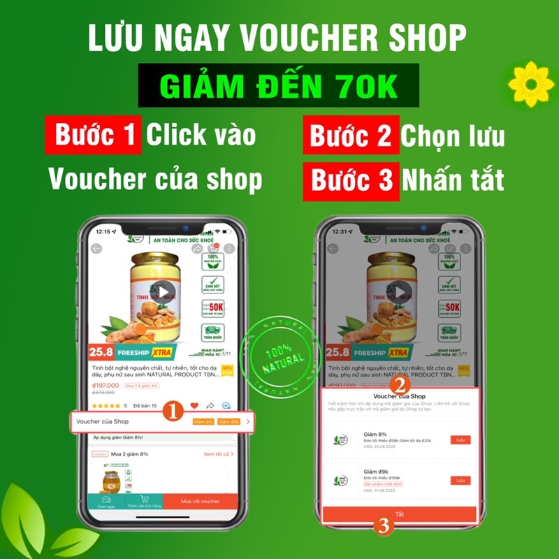 Tinh bột nghệ nguyên chất, tự nhiên, hữu cơ NATURAL PRODUCT TBN100G