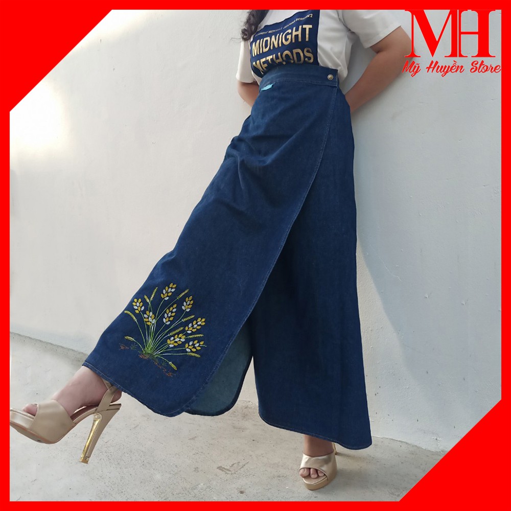 [ Ảnh Tự Chụp ] Váy Chống Nắng Dạng Quần JEAN Có Tà Váy Dài & Rộng Cùng Nút Bấm Ở Chân Có Thêu Họa Tiết Bông Lúa | BigBuy360 - bigbuy360.vn