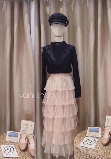 Chân váy 6 tầng midi