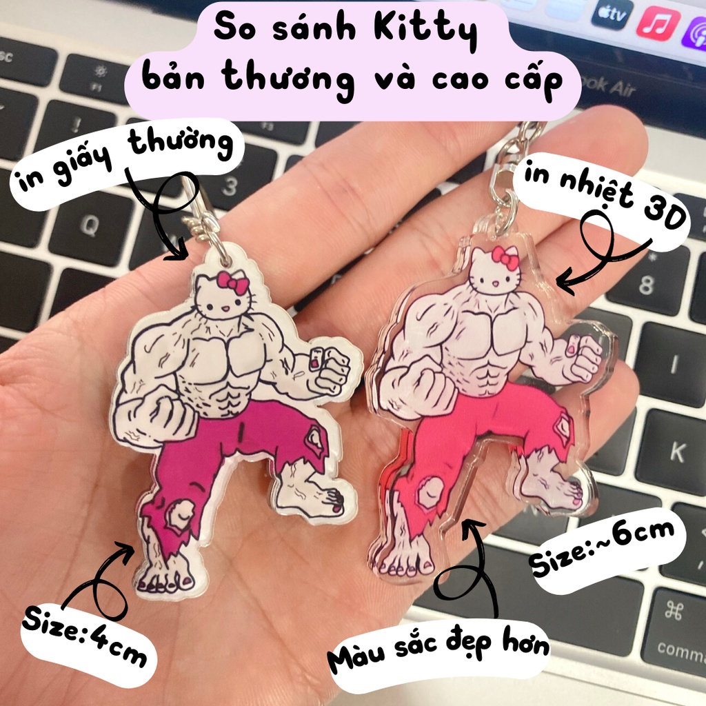 Móc khoá hello kitty đô con cơ bắp dễ thương, anime lực điền cute cặp đôi treo xe máy.