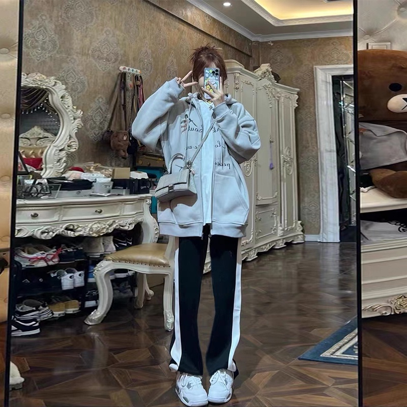 【ZHELIHANGFEI】Quần Dài Lưng Cao Ống Rộng Màu Đen Thời Trang Trẻ Trung