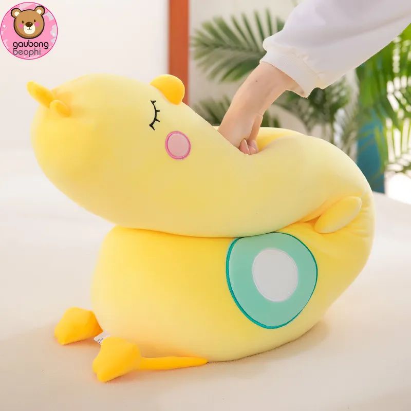 Gấu Bông Con Vịt Vàng , Gối Ôm Hình Thú Con Gà ,Con Vịt Vàng, Hàng Cao Cấp 2 Lớp Kích Thước 80Cm- 1M
