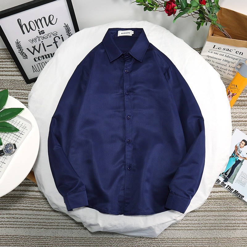 Men's office fashion solid color long sleeve shirt