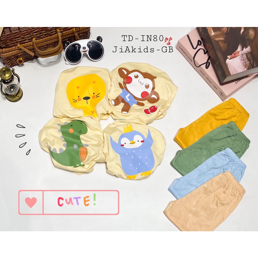 Bộ Dài Tay THUN LẠNH MINKY MOM In Thân Áo Phối Màu Viền Quần Cho Bé TD-IN80