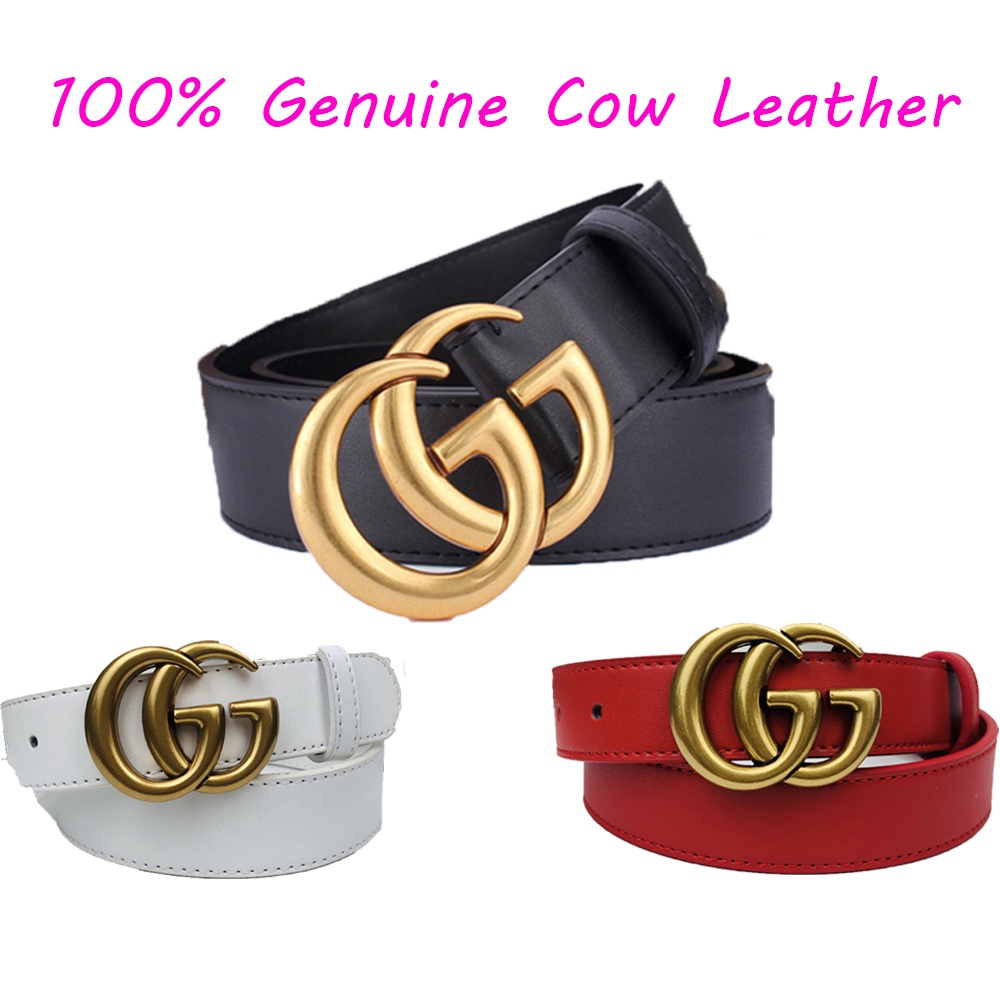 Thắt Lưng Da Bò 100% Màu Trắng Đen Đỏ Cho Nữ