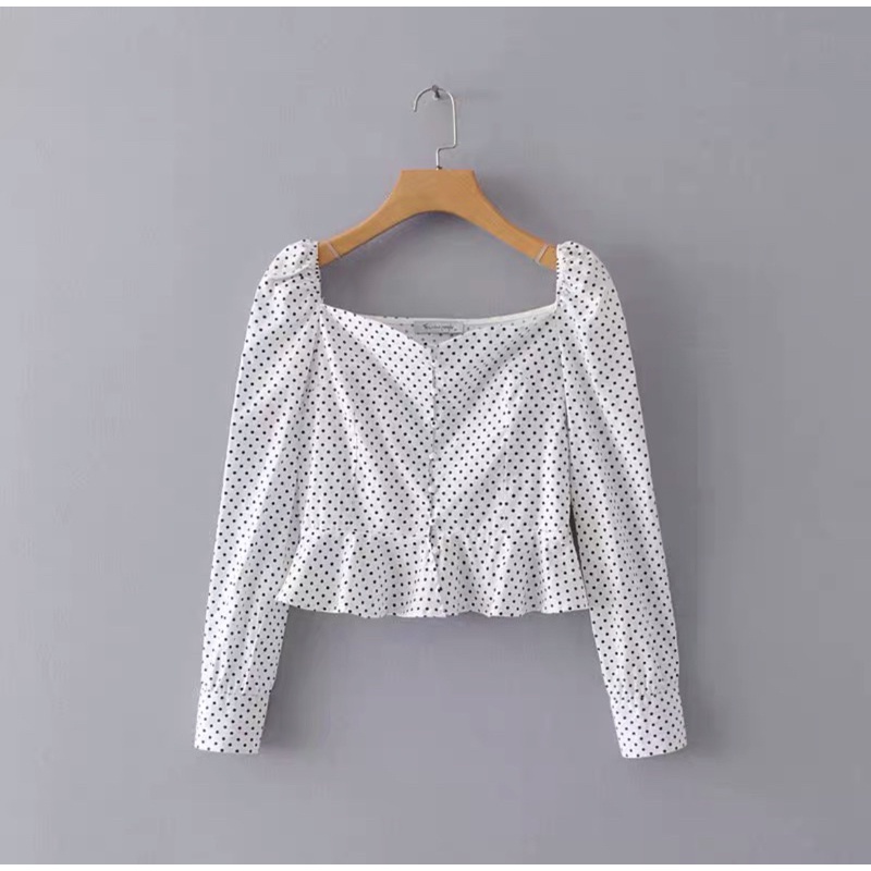 Áo Banichonghuai QC Chấm Bi Cổ Vuông Dễ Thương Size XS