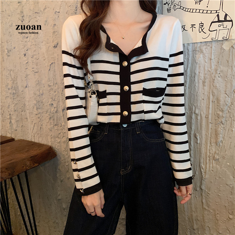 SUXI Áo Sweater Dệt Kim Kẻ Sọc Form Rộng Xinh Xắn Cho Nữ