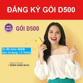 Sim 4G Viettel D500 Trọn Gói 1 Năm 60GB (5GB/Tháng) Data Không Giới Hạn -Sim vào mạng 1 năm không nạp tiền