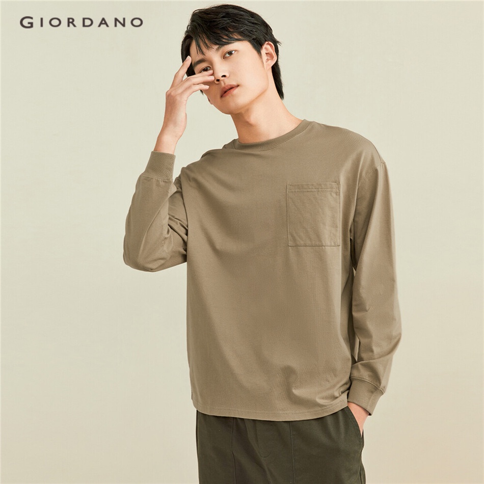 Áo thun Giordano 01022823 tay dài dáng rộng có 1 túi thời trang dành cho nam
