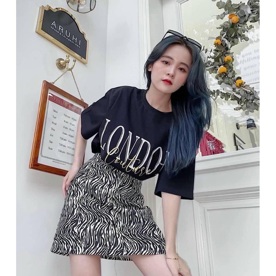 Set Chân Váy Beo Kèm Áo Thun London Hot Trend | BigBuy360 - bigbuy360.vn